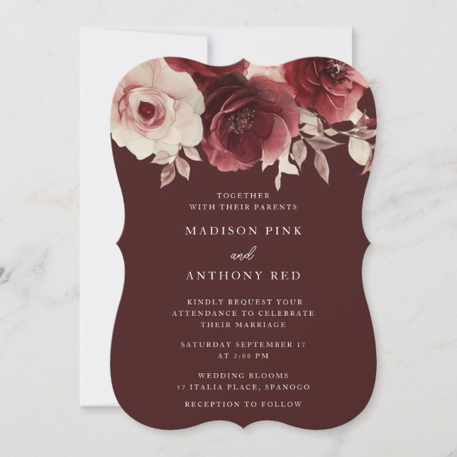 Vintage Luxe Radiance Burgundy Wedding Invitation (Front)