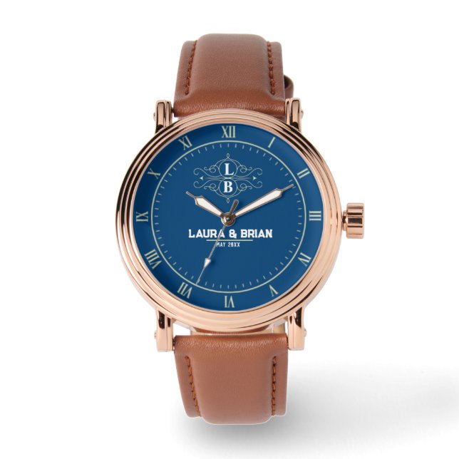 Vintage Luxury  Couple Names Monogram Watch (Front)