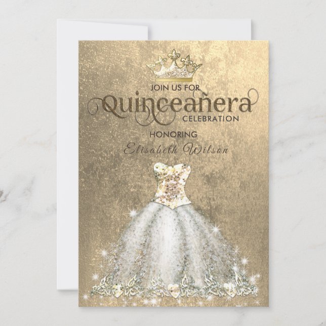 Vintage  luxury  gold tiara Quinceañera   Invitation (Front)