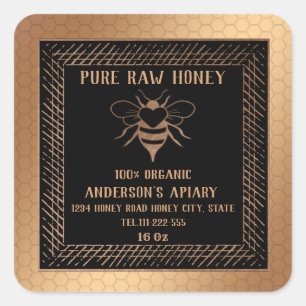Vintage Luxury rose gold honey bee logo Square Sticker