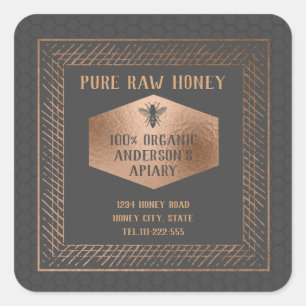 Vintage Luxury rose gold honey bee logo Square Sticker