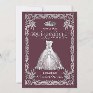 Vintage luxury sparkling dress tiara Quinceañera  Invitation