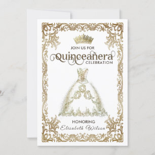 Vintage luxury sparkling dress tiara Quinceañera Invitation