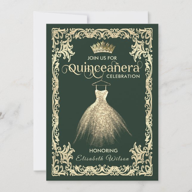 Vintage luxury sparkling dress tiara Quinceañera   Invitation (Front)