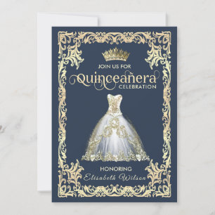 Vintage luxury sparkling dress tiara Quinceañera Invitation