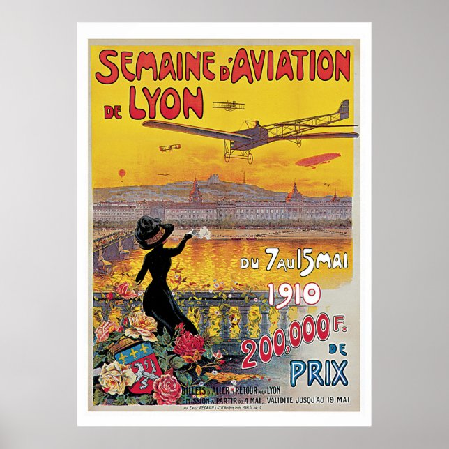 Vintage Lyon Aviation Week Travel Ad Poster (Front)
