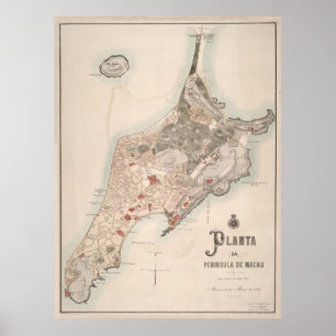 Vintage Macau China Map (1889) Poster