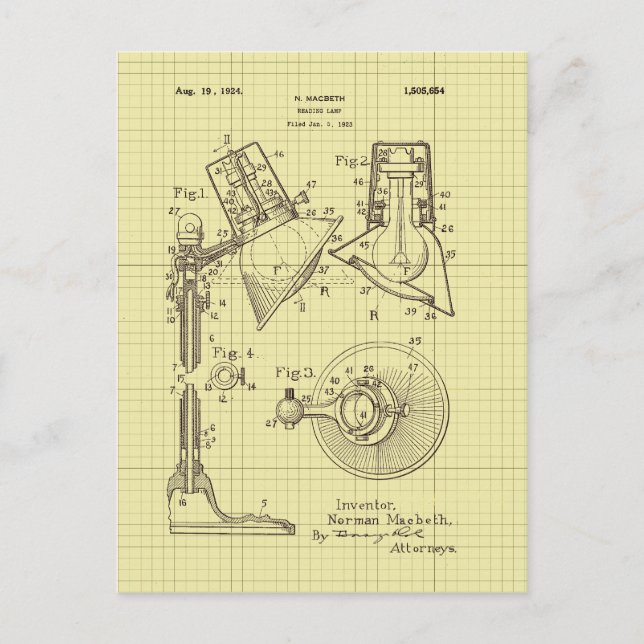 Vintage MacBeth Reading Lamp Patent Postcard (Front)