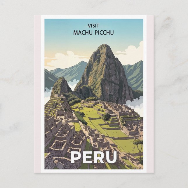 Vintage Machu Picchu Peru Retro Travel Postcard (Front)