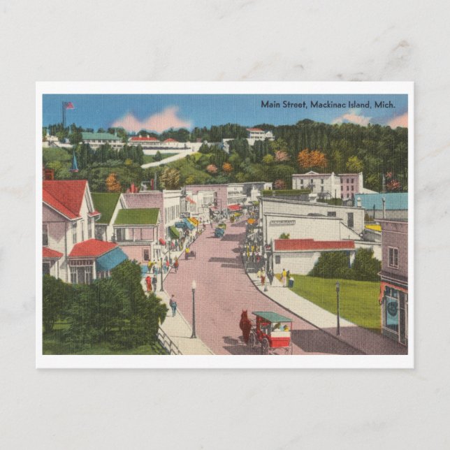 Vintage Mackinac Island, Michigan Main Street Postcard (Front)