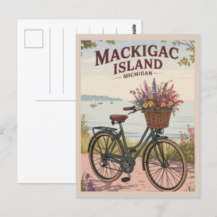 Vintage Mackinac Island Michigan with Flowers gift Postcard