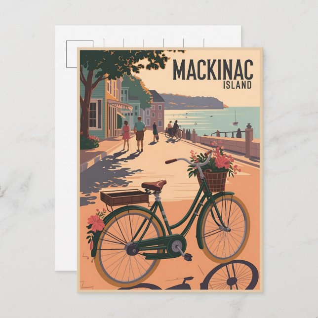Vintage Mackinac Island Michigan with Flowers gift Postcard (Front/Back)