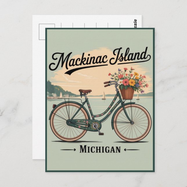 Vintage Mackinac Island Michigan with Flowers gift Postcard (Front/Back)