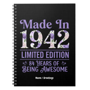 Vintage Made in 1942 Floral 84th Birthday Awesome Notebook