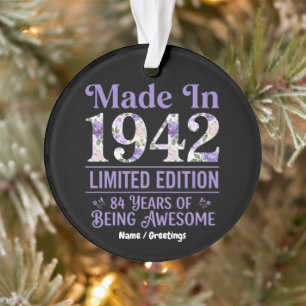 Vintage Made in 1942 Floral 84th Birthday Awesome Ornament