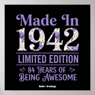 Vintage Made in 1942 Floral 84th Birthday Awesome Poster