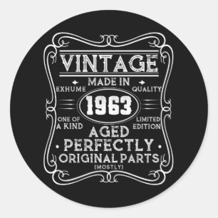 Vintage Made In 1963 Retro Classic Round Sticker