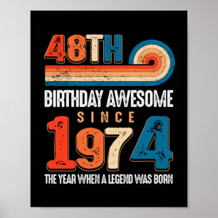 Vintage Made In 1974 48th Birthday The Legend Poster