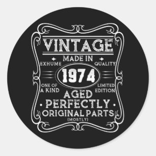 Vintage Made In 1974 Retro Classic Classic Round Sticker
