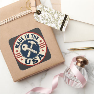 Vintage "Made in the USA" Patriotic Badge Square Sticker