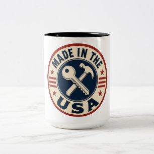 Vintage "Made in the USA" Patriotic Badge Two-Tone Coffee Mug
