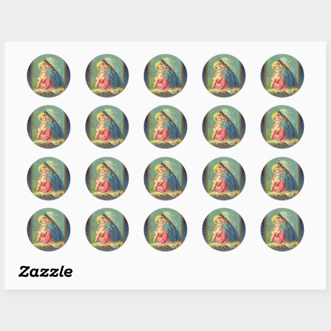 Vintage Madonna and Child Christmas Classic Round Sticker (Sheet)