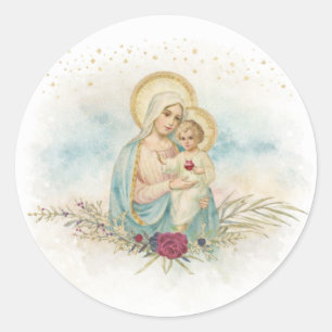 Vintage Madonna and Child Floral Catholic Sticker
