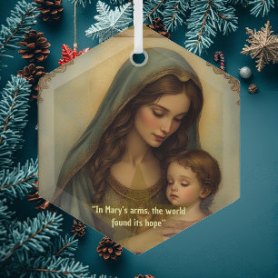Vintage Madonna and Child Renaissance Art Minimal Glass Tree Decoration