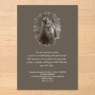 Vintage Madonna and Child with Silver Frame Acrylic Invitations