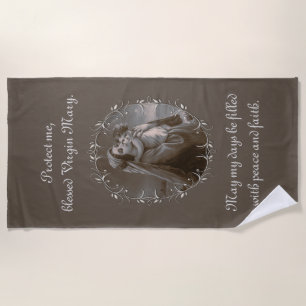 Vintage Madonna and Child with Silver Frame Beach Towel