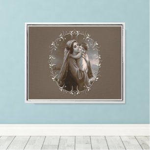 Vintage Madonna and Child with Silver Frame Canvas Print