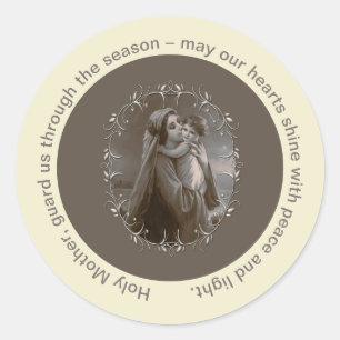 Vintage Madonna and Child with Silver Frame Classic Round Sticker