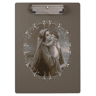 Vintage Madonna and Child with Silver Frame Clipboard
