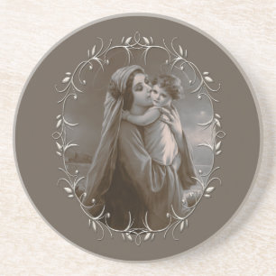 Vintage Madonna and Child with Silver Frame Coaster