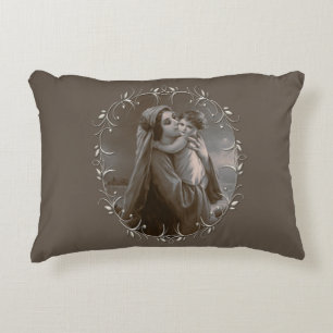 Vintage Madonna and Child with Silver Frame Decorative Cushion