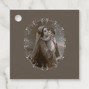 Vintage Madonna and Child with Silver Frame Favour Tags