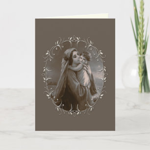 Vintage Madonna and Child with Silver Frame Holiday Card