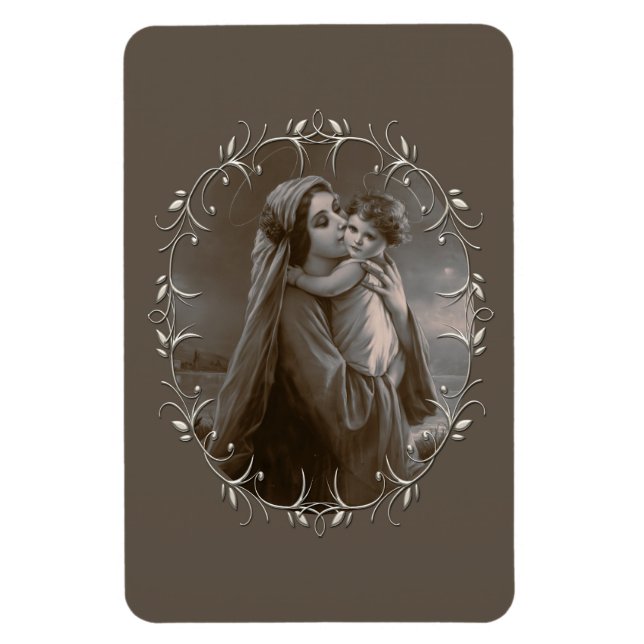 Vintage Madonna and Child with Silver Frame Magnet (Vertical)