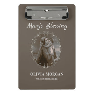 Vintage Madonna and Child with Silver Frame Mini Clipboard