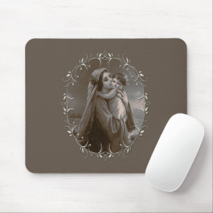 Vintage Madonna and Child with Silver Frame Mouse Mat