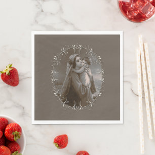 Vintage Madonna and Child with Silver Frame Napkin