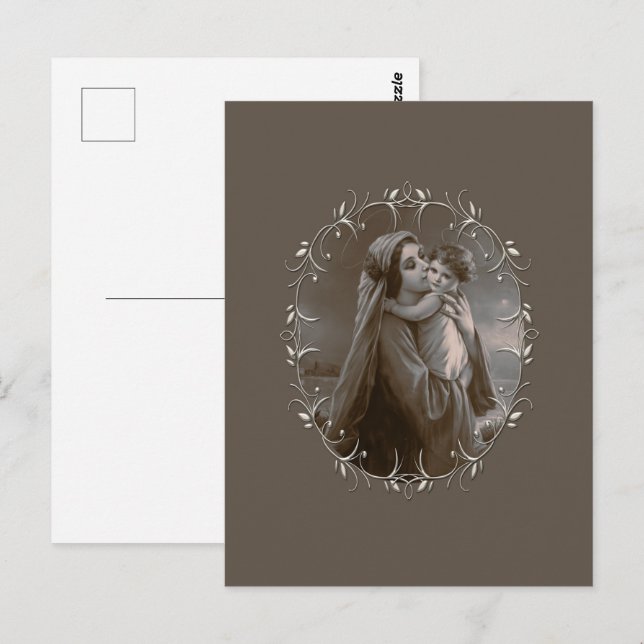 Vintage Madonna and Child with Silver Frame Postcard (Front/Back)