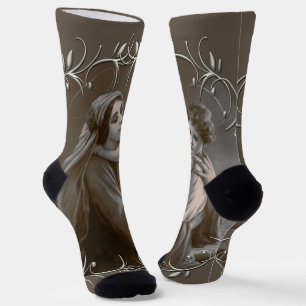 Vintage Madonna and Child with Silver Frame Socks