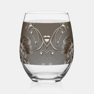 Vintage Madonna and Child with Silver Frame Stemless Wine Glass