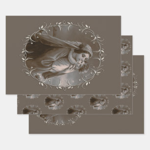Vintage Madonna and Child with Silver Frame Wrapping Paper Sheet