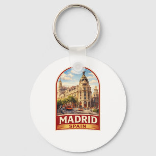 Vintage Madrid Spain Travel Poster Style Design Key Ring