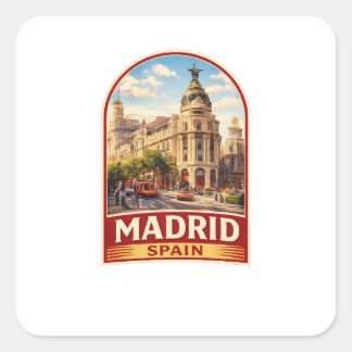 Vintage Madrid Spain Travel Poster Style Design Square Sticker