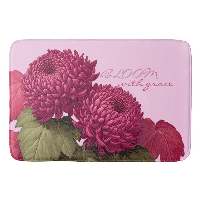 Vintage Magenta Chrysanthemum Bloom Bath Mat (Front)
