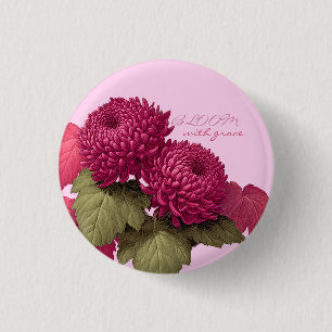 Vintage Magenta Chrysanthemum Botanical 3 Cm Round Badge
