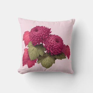 Vintage Magenta Chrysanthemum Floral Cushion